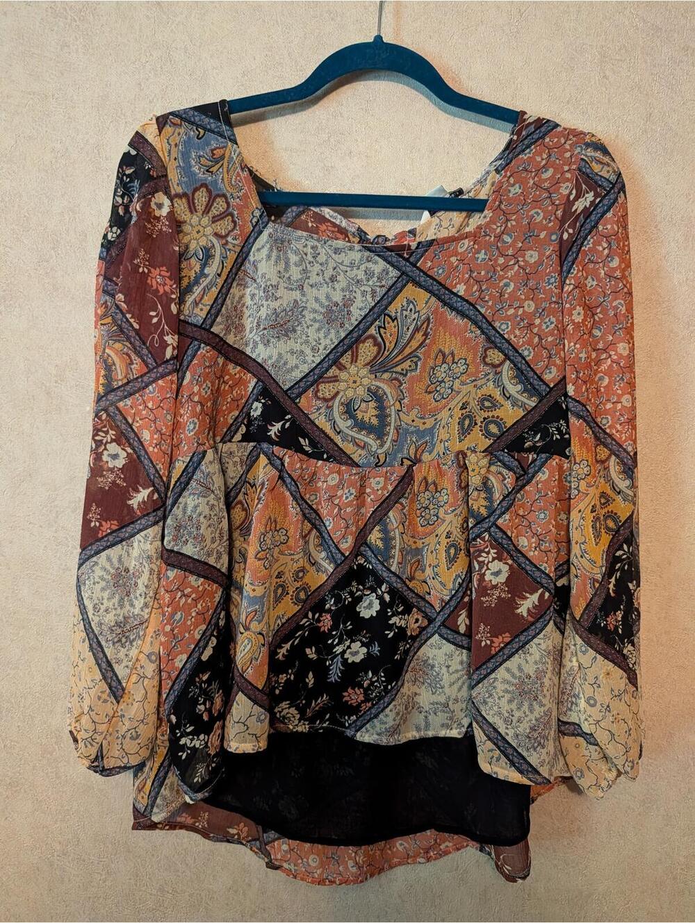 AMERICAN EAGLE boho printed long sleeve blouse sz M - Picture 2 of 6